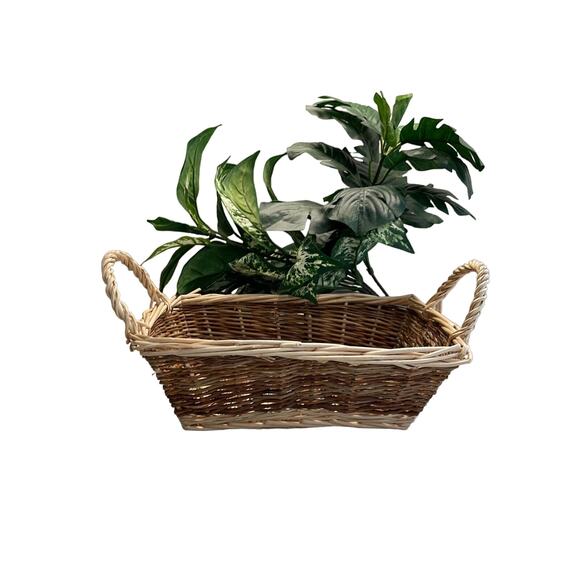 Wicker Basket with Handles Brown and Tan Rectangle - Picture 1 of 5